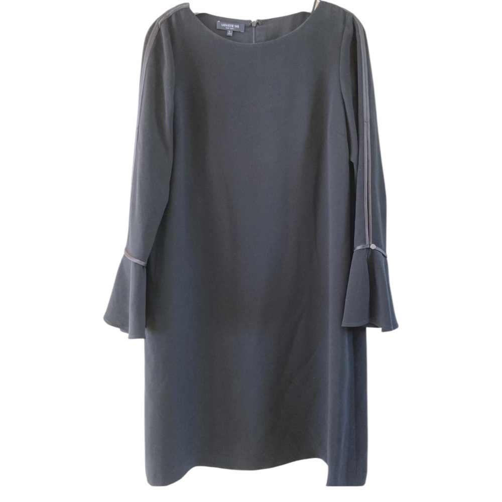 Lafayette 148 Womens Black Crepe A line Shift Dress Size Large Minimalist